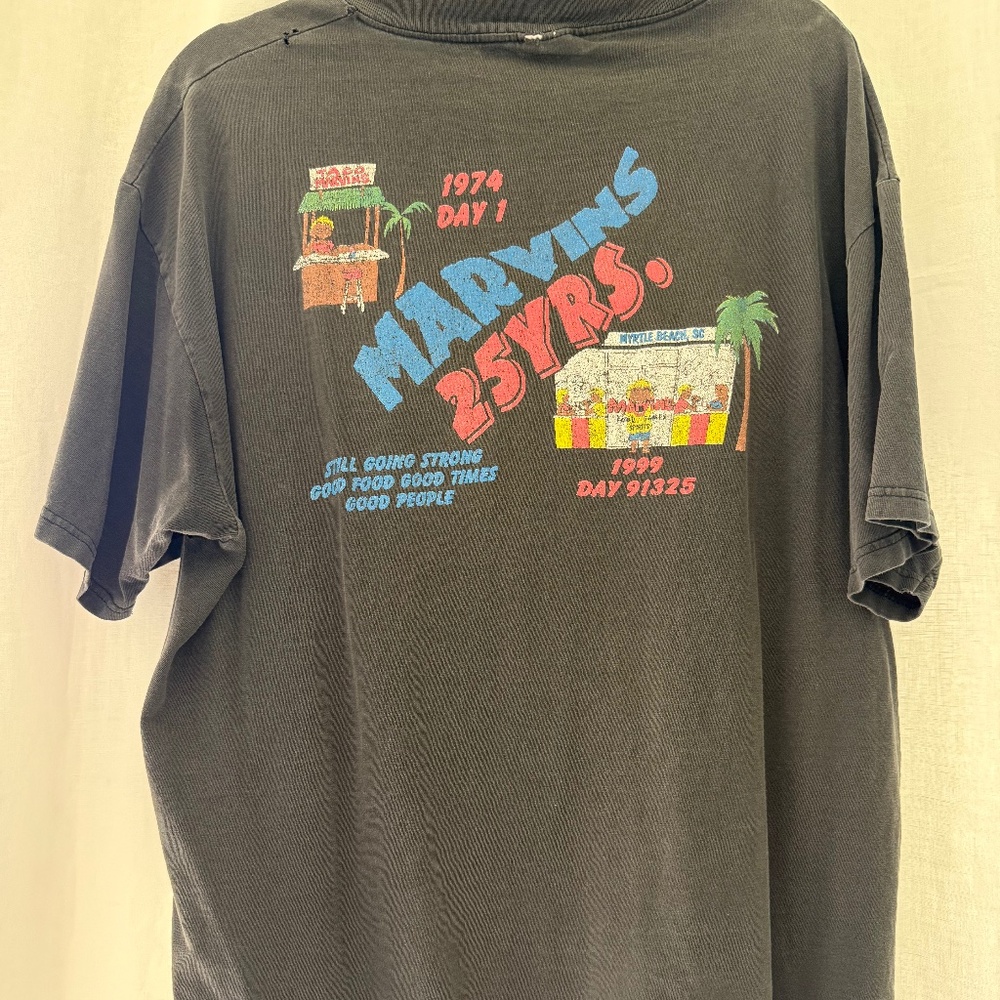 Vintage 1999 Marvin's Myrtle Beach 25th Anniversary Graphic Tee | Faded Slate